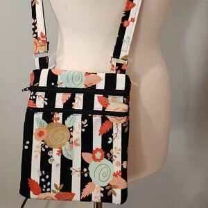 Handmade Crossbody Double Zipper Bag - Floral Stripe